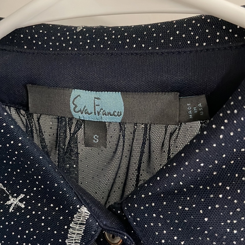NWOT Anthropologie/Eva Franco Navy Sheer Silver Star/Celestial blouse size small - Picture 3 of 4